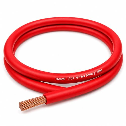 MKGT 110A Hi-Flex Battery Cable – 16mm2 5 Gauge Pure Copper Single Core PVC Welding Wire for 12V & 24V Automotive, Campervan, Solar, Inverter & Leisure Battery Systems (Red, 2 Meters)