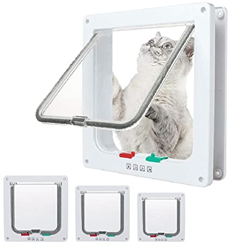 EGETOTA Katzentürklappe, extra groß (Außengröße 27,9 x 24,9 cm), 4-Wege-Verriegelung für Innen- und Außentüren, wetterfeste Haustiertür für Katzen, Hunde, Kätzchen und Kätzchen, einfache Installation