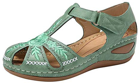 Sandalen Hausschuhe Frauen Wedge Heel Flip Flops Mehrfarbig bestickte Sandalen Hausschuhe (40,2grün)