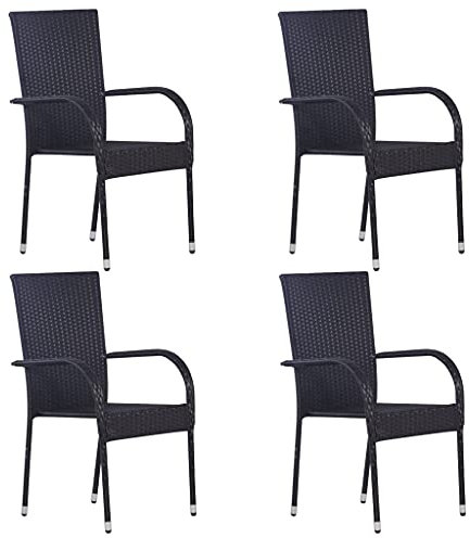 TEWTX7 Stapelbare Gartenstühle 4 STK, Hochlehner Terrassenstuhl, Esszimmerstuhl, Rattan Stapelstuhl, Rattansessel, Gartenmöbel, Pulverbeschichteter Stahl, Wasserabweisendem, 55,5 x 53,5 x 95 cm