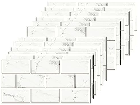 12 stück Fliesenaufkleber für Bad und Küche 30x15cm Fliesenfolie Wasserfest Badezimmer Fliesensticker, Küchenfolie Selbstklebend Vinyl Fliesen klebefliesen Weiß