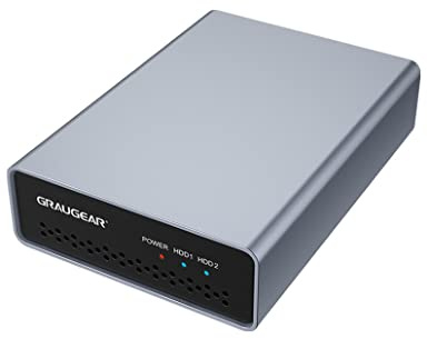 GRAUGEAR | externes RAID Gehäuse | 2 x 2,5” SATA SSD/HDD | Type-C® USB 3.2 Gen2 (10Gbit/s) | RAID 0, RAID1, Single, Large | USB-C | USB-A | Aluminium | Netzteil | G-25RD2-AC-10G
