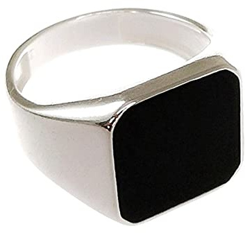 Sello Plata Ley 925m cuadrado hombre cabeza esmalte liso negro