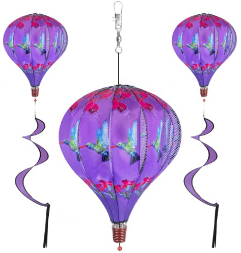 2Pack Hot Air Balloon Wind Spinner, 59 H x 12 W Garden Windmills and Spinners Decorations Large Outdoor Hanging Decor Lawn Yard Windsock Ornaments Colorful Hummingbird Wind Hanging Ornaments