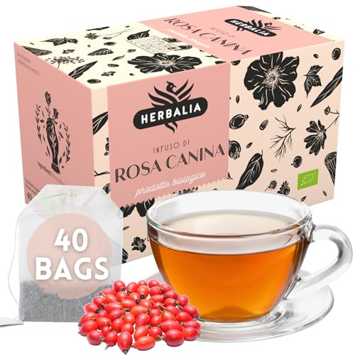 HERBALIA - Tisana alla Rosa Canina in Bustine | Confezione di Infuso alla Rosa Canina da 40 Bustine Senza Punti Metallici, 80 gr. di Rosa Canina per Infusi e Tisane