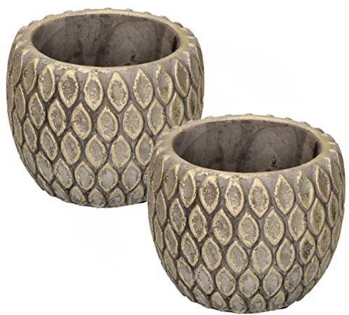 KOTARBAU® 2er Set Ton-Blumentopf Übertopf Ø 7 cm für Blumen Pflanzen Rustikal Grau Gold Blumenübertopf