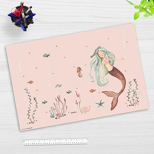 Schreibtischunterlage für Kinder – “Mermaid“ – aus premium Vinyl (Kunststoff -BPA frei) – 60 x 40 cm – Made in Germany