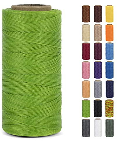 LEREATI Ledergarn 0,8mm x 260m Flacher Wachsschnur Gewachster Faden Leder Nähen Faden, Leder Nähgarn Garn für Handwerk, Nähen, Reparatur, Buchbinden, Schmuck, Häkeln (Hellgrün)