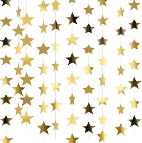 65 Pieds Guirlande Réfléchissante Dorée, Étoiles à Suspendre, 5 Pièces Briller Papier Décor pour Anniversaire, Bébé, Fête de Mariage, Décoration 20m (Doré)