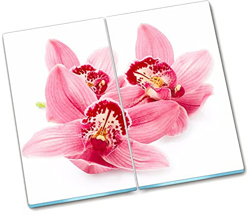 Decormat Schneidebretter Spritzschutz 2x30x52 cm Herdabdeckplatte Gehärtetes Glas Schutzbrett Küche - Rosa Orchidee