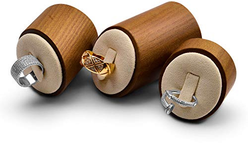 Oirlv Massivholz 3 teiliger Ringhalter,Ring Holder,Ring Display,Schmuckständer,Messe Arbeitsplatten Ringträger(Cremeweiß)
