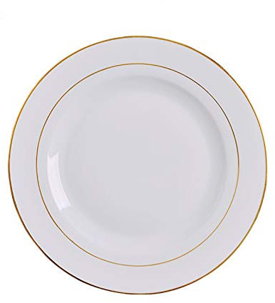 Dinner Plate 10 Inches Family Use Dinner Plate, Ceramic Gold Trim Appetizer Plate For Catering, Classic Steak, Pasta Serving Plate, 4pcs Plate