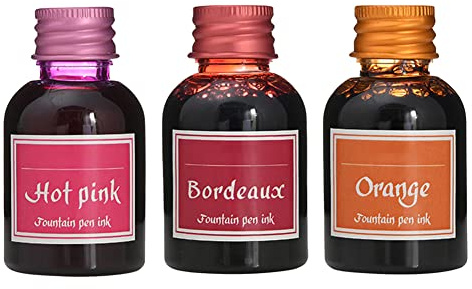 BYNYXI 3 Farbe Füllhaltertinte, 30ML Füllhaltertinte im Tintenfass Schreibtinte für Füllhalter Kalligraphie Tinte Set, Tintenfass Kalligraphie Tinte Zeichentusche für Füllhalter, Orange+Weinrot+Pink
