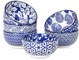 Selamica Kleine Schüssel Set, 118 ml Dessertschalen, Mini Müslischalen, Dipschalen für Eiscreme, Mikrowellen- und Spülmaschinenfest, 6er Set, Vintage-Blau