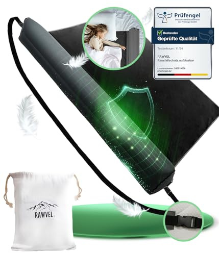 RAWVEL® Rausfallschutz aufblasbar 130cm Premium - [NEU 2025] - passend für alle Betten Zuhause & auf Reisen - Rausfallschutz Bett Reise BPA Frei & Laborgeprüft + Nylongurt (1er Set)