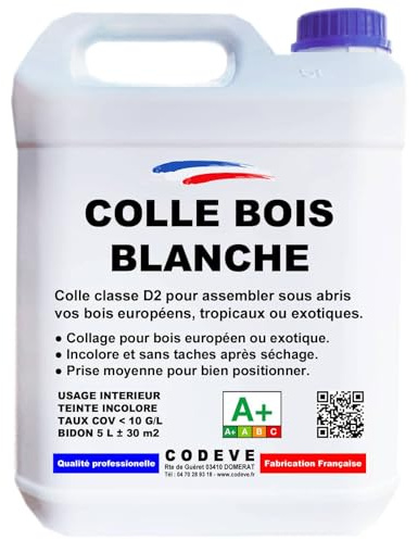 Colle Blanche - Codeve Bois - 5L - Intérieur - Pour L'assemblage Sous Abri De Votre Bois Européen, Tropical Ou Exotique.