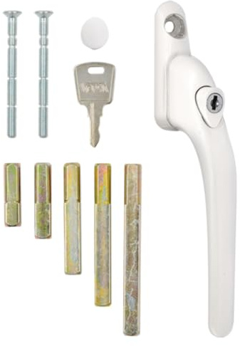 VERSA® White Inline UPVC Window Handles for uPVC Windows, Key Locking Espag Window Locks Handle for Double Glazing, UPVC Window Handle, x5 Spindles, Multi-Spindle and Universal Fitting (1, White)