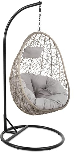 di volio Hängesessel BACOLI Hängekorb Hängeschaukel für Garten und Terasse inkl. Kissen + Fleecedecke (Grau/Grau)