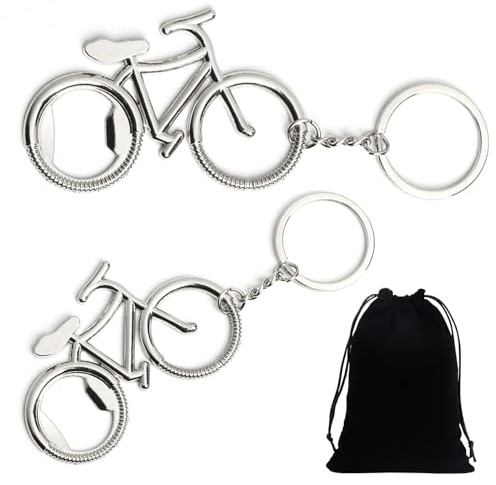 2 Stück Fahrrad-Schlüsselanhänger, 1 Stück Schwarze Aufbewahrungstasche, Schlüsselanhänger-Flaschenöffner, Flaschenöffner-Schlüsselanhänger, Mini-Flaschenöffner, Fahrrad-Flaschenöffner