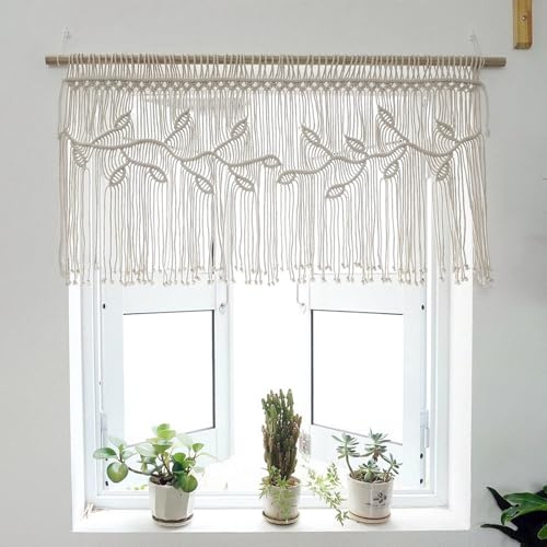WMYYLX Macrame Curtain, Boho Macrame Wall Hanging, Woven Tapestry Wall Decoration Outdoor Curtain 55 x 110 cm For Wedding Bedroom Living Room Background (Rod not Included)