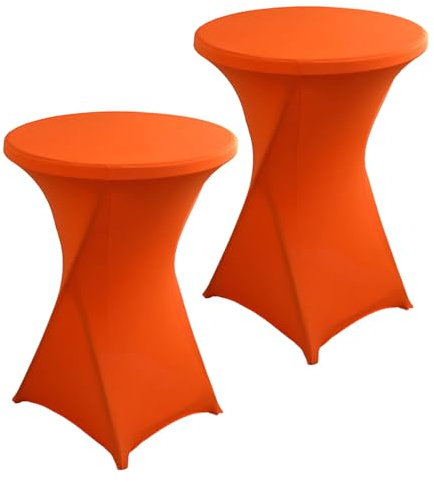 FANSU Cocktail Stretch Tischdecken, 2er Set Cocktail Party Tischdecke Elegant Stretch Stehtisch Husse für Bistrotisch, 4 Fußtaschen Rund Stehtischhusse für Hochzeit Bar (Orange,70x110cm)