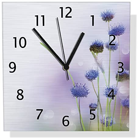 Wallario Design Wanduhr Abstrakte lila Blume aus Aluverbund, Alu-Uhr Größe 30 x 30 cm, Schwarze Zeiger mit Metalloptik