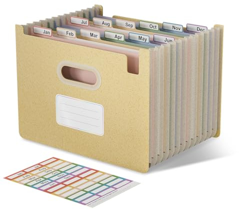 EcoStash A4 Dokumentenmappe, 12 Fächer aus Weizenstroh, Weizengelb | Oben offene Fächermappe, Sortiermappe und Organizer für Rechnungen, Belege und Schulunterlagen; für Büro, Schule und Zuhause