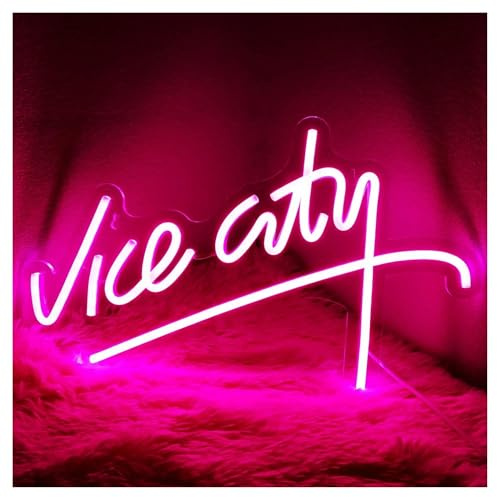 BYAMBD Lettres colorées Intérieur Luminaires Panneau Néon Vice City Pour Décoration Murale, Lumière LED USB Pour Chambre À Coucher, Caverne D'homme, Salle De Jeux, 39.6cmx24.9cm