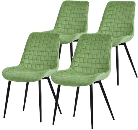 ML-Design matsalsstolar set om 4, salvia, sammetssits med svarta metallben, köksstolar med ryggstöd, vardagsrumsstolar, stoppade stolar för matsal kök kontor, stoppade fåtöljer