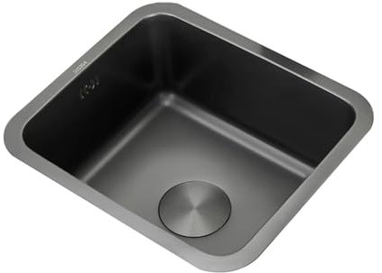 Lavandino Cucina Piccolo Rettangolare,Lavello Cucina 1 Vasca Nero,Lavabo Cucina In Acciaio Inox,Lavabo con Set Di Drenaggio,Installazione Appoggio o Sottopiano (44x39x21cm)