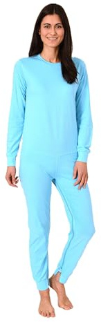 Normann Care Damen Pflegeoverall Langarm Einteiler Schlafanzug mit Reißverschluss am Bein, Farbe:türkis, Größe:M