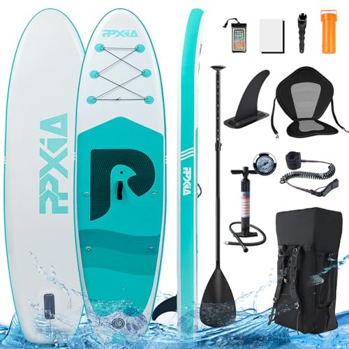 Stand Up Paddling Board mit Sitz, Aufblasbare SUP Board Surfboard Tragkraft bis 200Kg, Paddelboard Surfboard Zubehör für Anfänger Erwachsene Kinder (Mintgreen Taube, 335 x 82 x 15 cm)
