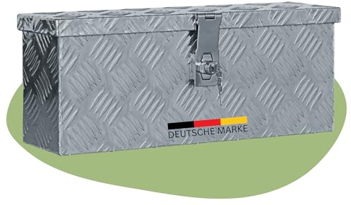 DELUKE® Aluminiumbox mit Deckel - Abschließbar | Alubox Deichselbox Alu Anhängerbox Werkzeugkiste Metall Transportbox Metallkiste, 48,5x14x20cm Silber