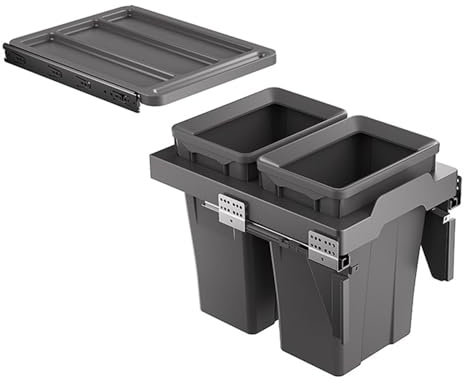 Cubos De Basura Extraíbles Dobles para Debajo De Los Armarios De Cocina con Tapas Y Correderas De Cierre Suave, Cubos Extraíbles Fáciles De Limpiar, Varios Tamaños Disponibles(66x50x46cm)