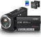 Delmodes Videokamera 2.7K Camcorder 56MP 16X Digitalzoom Vlogging Camera mit LED-Fülllicht für YouTube, 2.8 LCD Bildschirm Camcorder mit 32 GB SD-Karte, 2 Batterien