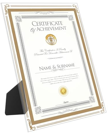 FramePro Bilderrahmen A4 Glas Diplom Urkunde Rahmen für Universität Zertifikate Urkunden Dokumentenrahmen Wandbehang Hängend-Gold