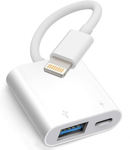 Apple - Adaptador USB Lightning para cámara con Cargador para iPhone, iPad con conexión USB, Disco Duro SSD, Lector de Tarjetas, Teclado, ratón, hubs, Midi