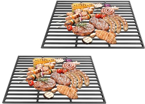 FIVMEN 2X Grillrost Gusseisen 42x28 cm Grillgitter Emailliert Grill Zubehör für BBQ Holzkohlegrill Gasgrill Grillen