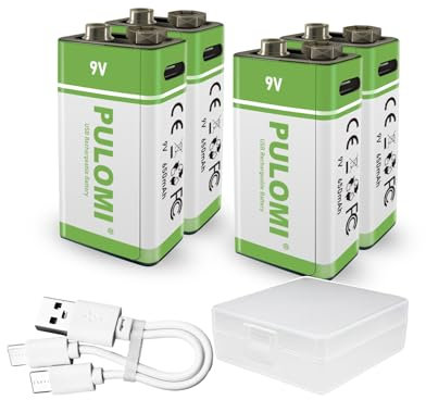 4 batterie ricaricabili da 9 V, USB/Type-C 9 V, agli ioni di litio ricaricabili, ad alta capacità, 650 mAh, 5920 mWh, batteria al litio ricaricabile, 1200 cicli, con cavo di ricarica