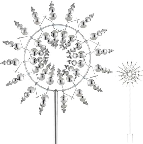 Ease Molino de viento metálico único y mágico, molinillo cinético 3D de viento, molinillo cinético para jardín de metal, 360°, doble rotor, acero inoxidable, carillón de viento, para terraza, césped y