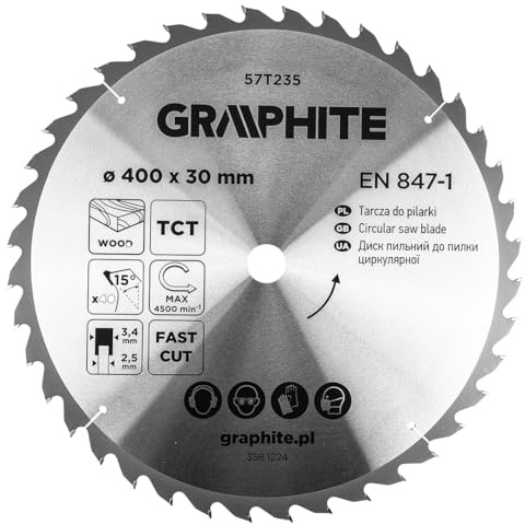 GRAPHITE Kreissägeblatt Widia, Hartmetall Sägeblatt für Holz, Spanplatte | MDF, Sperrholz & Aluminium, Präzise Schnitte, Inkl. Reduzierringe Sauber und Schnell