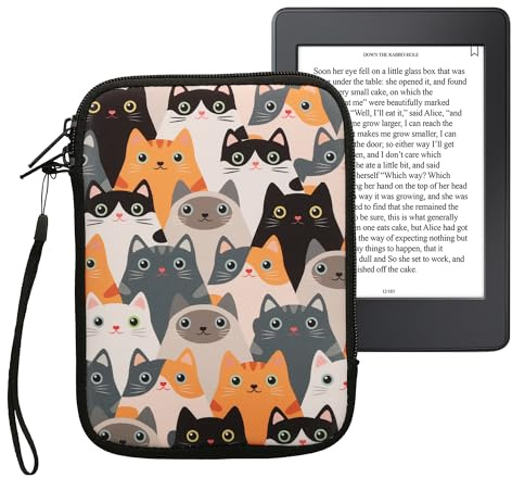 kwmobile Tasche für eReader - Neopren Hülle Schutzhülle Katzen Orange Schwarz Weiß - 17 x 12 x 2 cm Innenmaße