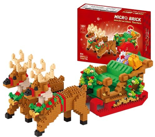 Tirff Schlitten Bausteine Bausatz, 2000 Klemmbausteine Micro-Brick Weihnachtsmannschlitten Weihnachts Dekorations Hingucker, Kreatives Bausatz Geschenk für Erwachsene Teenager
