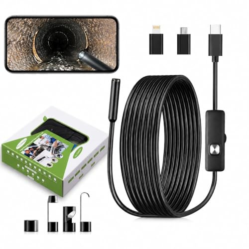 5m Endoskopkamera mit Licht – 2MP HD Inspektionskamera mit 8 Einstellbare LEDs, IP67 wasserdicht Typ-C Industrie Endoskop Kamera kompatibel für Android & iOS – Rohrkamera für Auto, Sanitär & Wartung