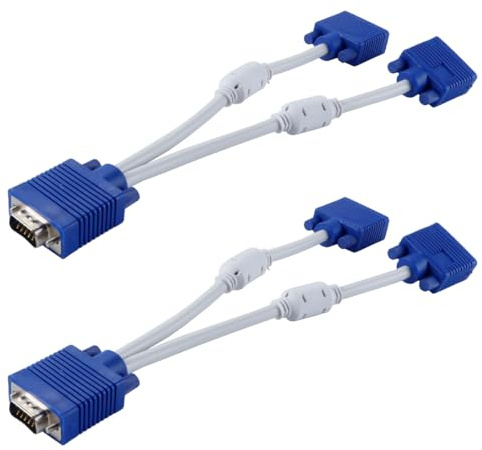 Ausi Lot de 2 câbles répartiteurs VGA 1080P HD, adaptateur 1 mâle vers 2 femelles, câble Y pour double écran, 30 cm