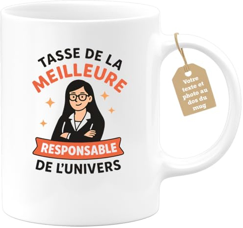 quotedazur Café-Croissant - Mug Personnalisé Tasse Meilleure Responsable De L'Univers, Cadeau Et Pour Noël Exceptionnelle - Blanc/Céramique