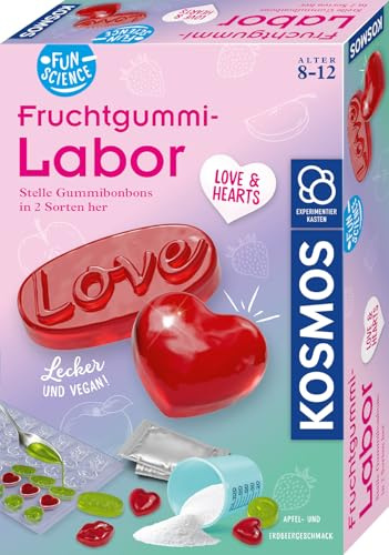 KOSMOS Fun Science Fruchtgummi Labor Love & Hearts | Experimentierkasten zum Fruchtgummi selber Machen, vegane Süßigkeiten, mit Formen, Anleitung, für Kinder ab 8 Jahren