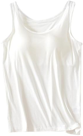 WWricotta Camisetas sin mangas para mujer con sujetadores incorporados, camisola informal sin mangas con cuello redondo, Tops de entrenamiento acolchados de algodón de talla grande 2024