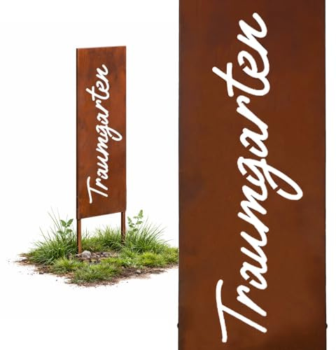 Relaxdays Edelrost Gartendeko, Traumgarten, HB: 85x28 cm, Gartenstecker wetterfest, rustikal, zum Stecken, Eisen, braun