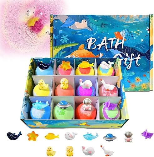 2026 Upgraded Bath Bombs with Surprise Inside, 12-Pack Ocean Toy Bath Salt Ball Sleeve Box Bath Bombs, Easter Basket Stuffers Easter Egg Fillers Gift for Birthday Girls Boys